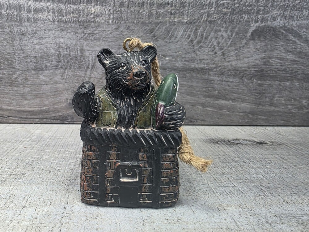 Transpac Black Bear Fishing Basket Rustic Cabin Christmas Ornament G37e